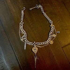 Lucky Brand signature rock&roll silver charm necklace. EUC.